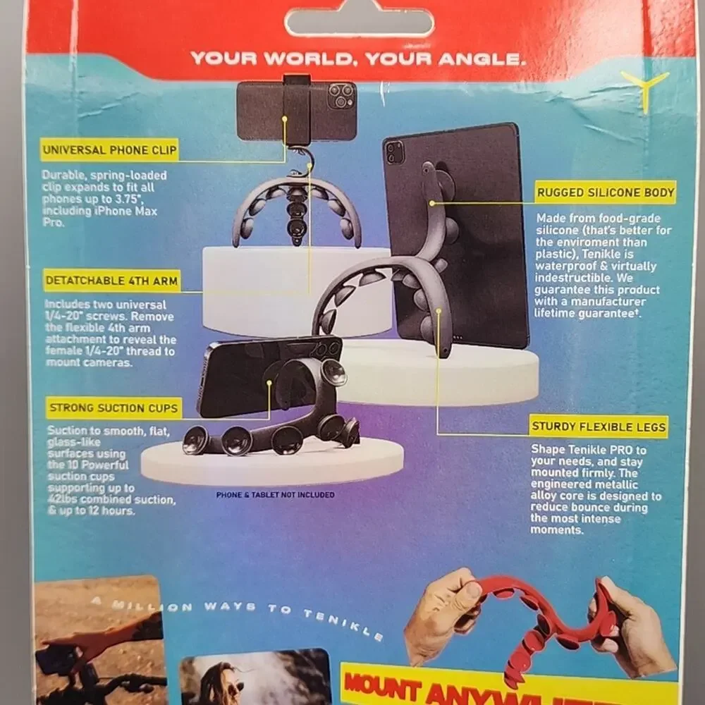 Tenikle Pro Flexible Tripod Suction Mount – Black – Phone & Camera Grip – NEW